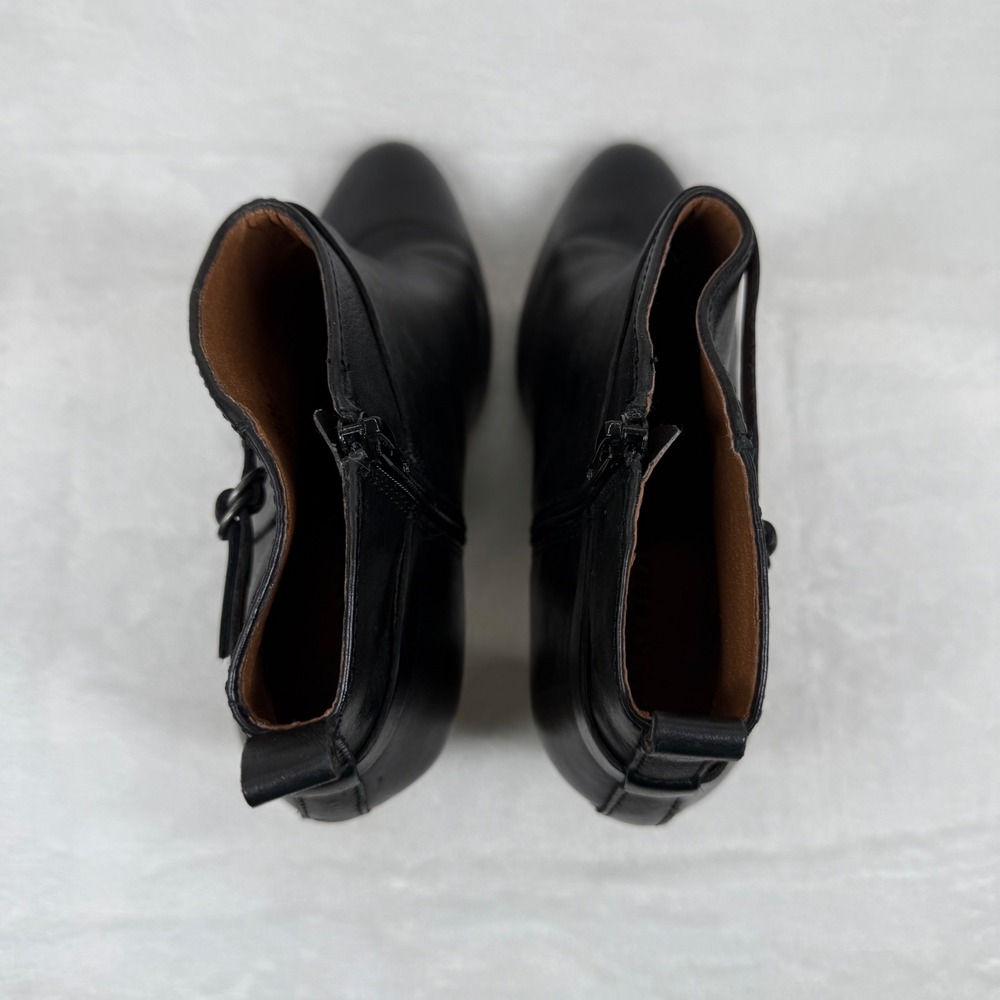 Lucky Brand Womens Black Leather Ankle Bootie Stacked Block Heel Side Zip 9 READ - Picture 5 of 12